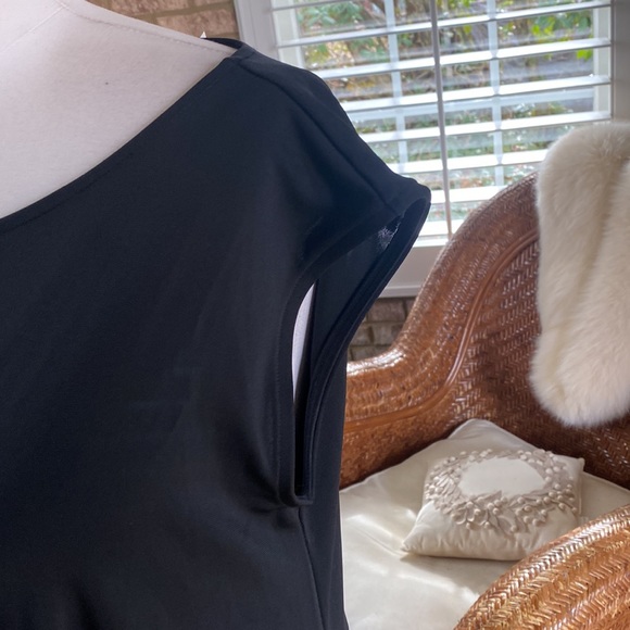 ANN TAYLOR  BLACK CAP SLEEVE BELTED DRESS 8 NEW STRETCHY - Picture 8 of 10